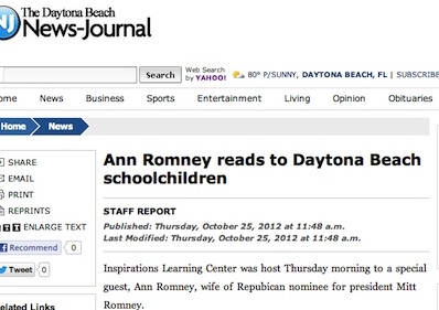News-Journal given exclusive rights to cover Ann Romney visit
